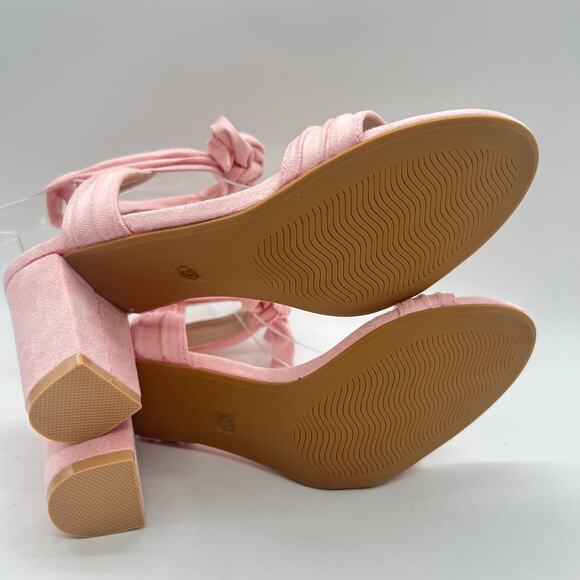 Allegra K Sandals Womens 9 Pink‎ Block Heel Ankle Tie Soft Suede Open Toe NEW - Picture 7 of 11